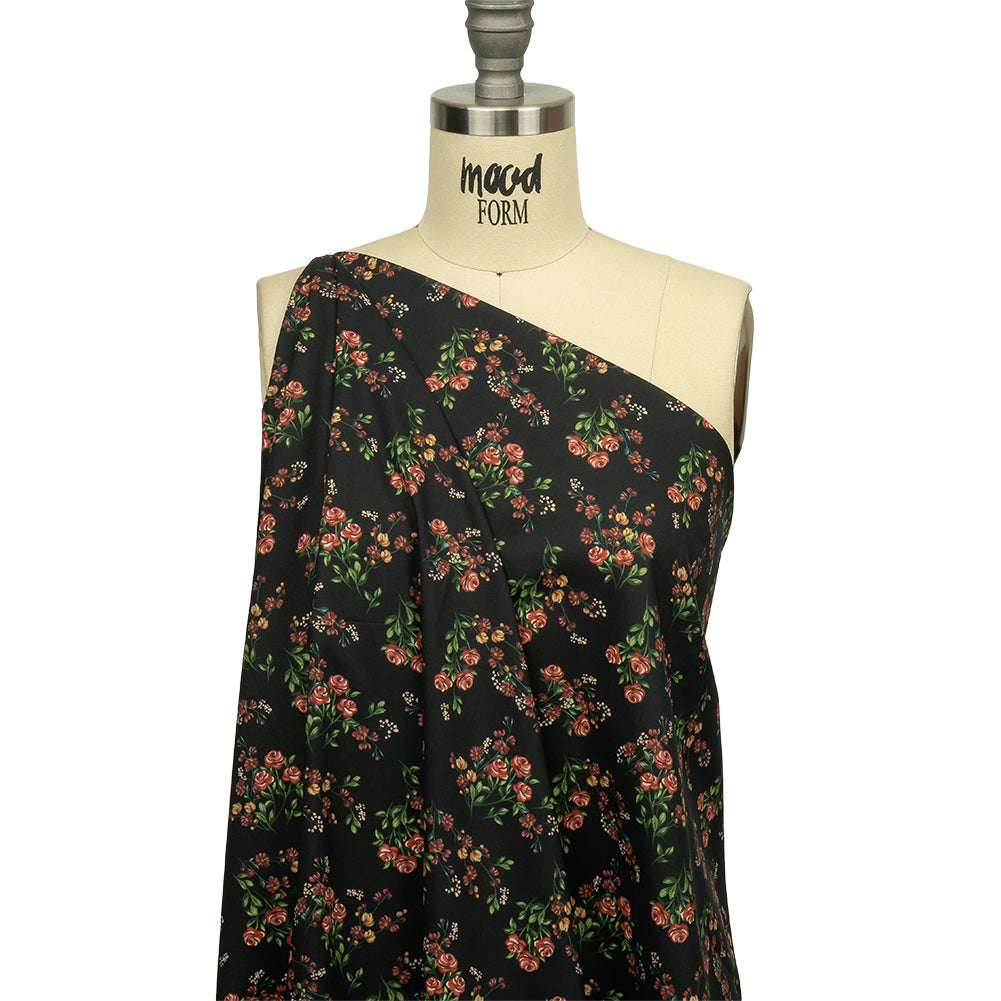 Cotton Voile - Black and Pink Floral - Mason Jar Bouquet Print - Mood Exclusive Rockland Collection - Joann Fabrics