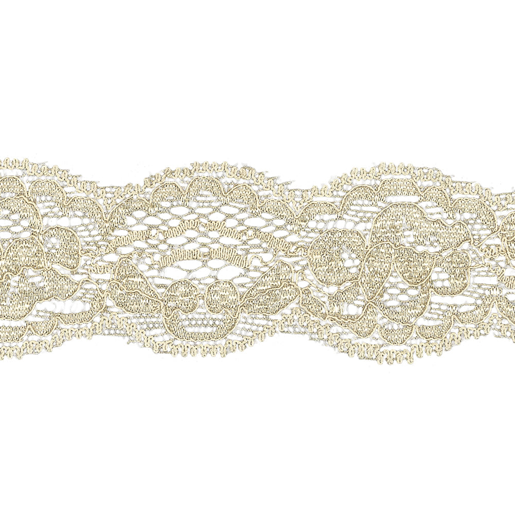 Ivory Shimmering Floral Stretch Lace - 1.625