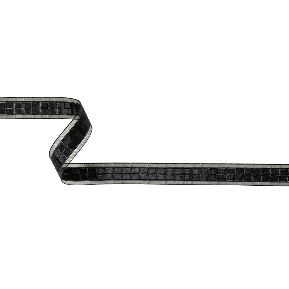 Caviar Windowpane Checks and Sheer Borders Woven Ribbon - 0.625