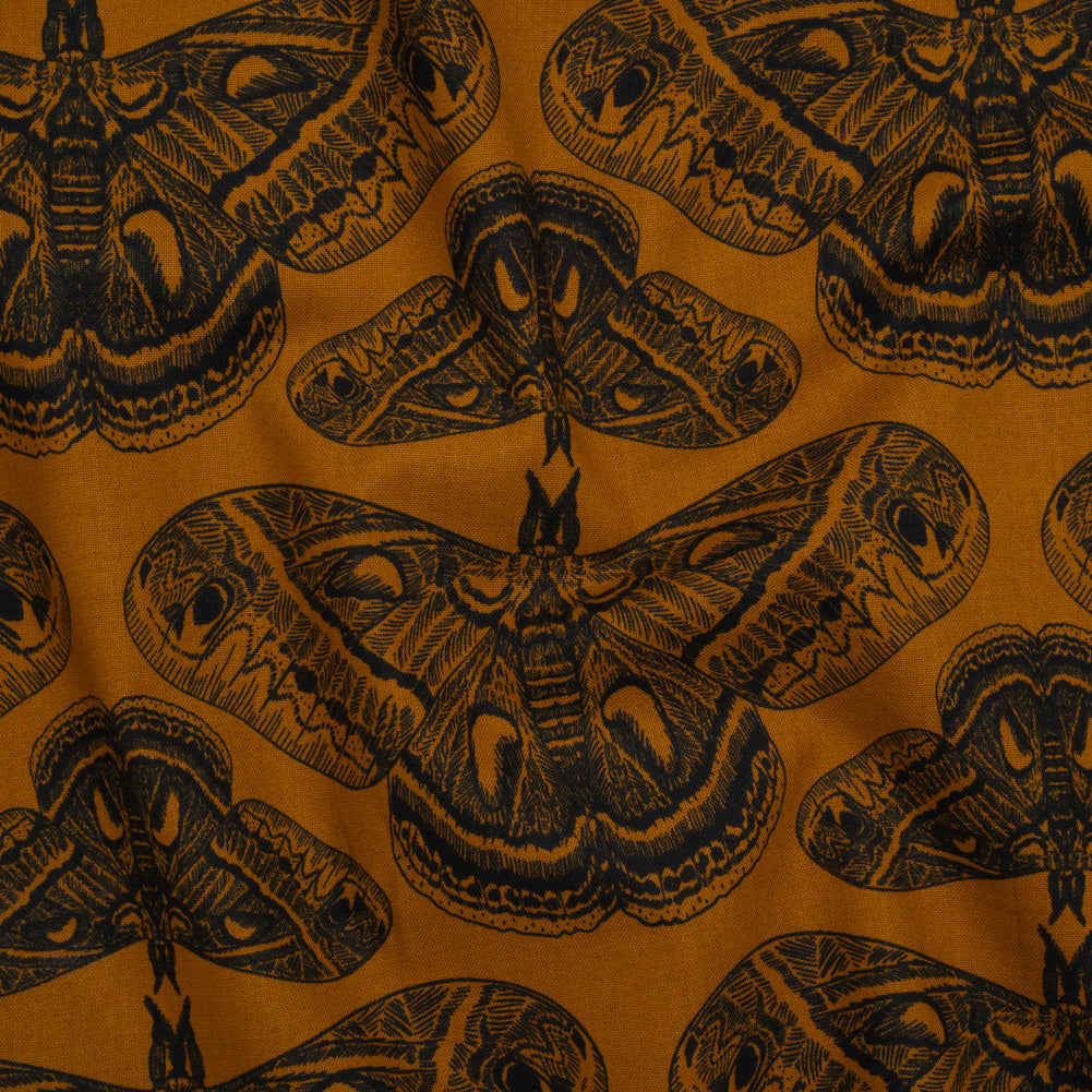 Printed Quilting Cotton by Anna Maria Textiles for Northcott - Saffron Cecropia Moths - Indelible Ink Collection - Joann Fabrics