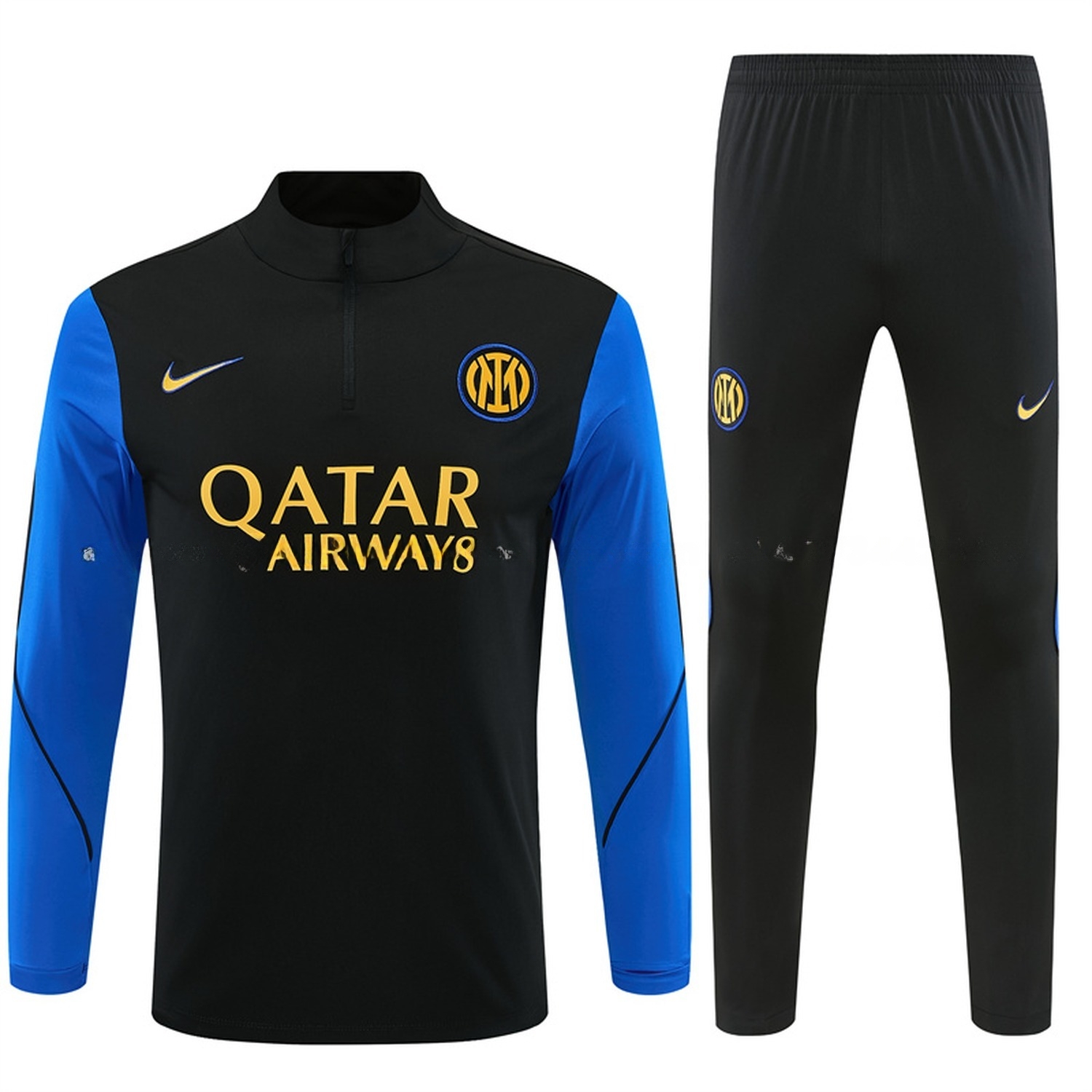 Inter Milan 26-27 Blue Sleeves Long Sleeve Training Set - Black Top & Black Pants - UnitedFutballJersey