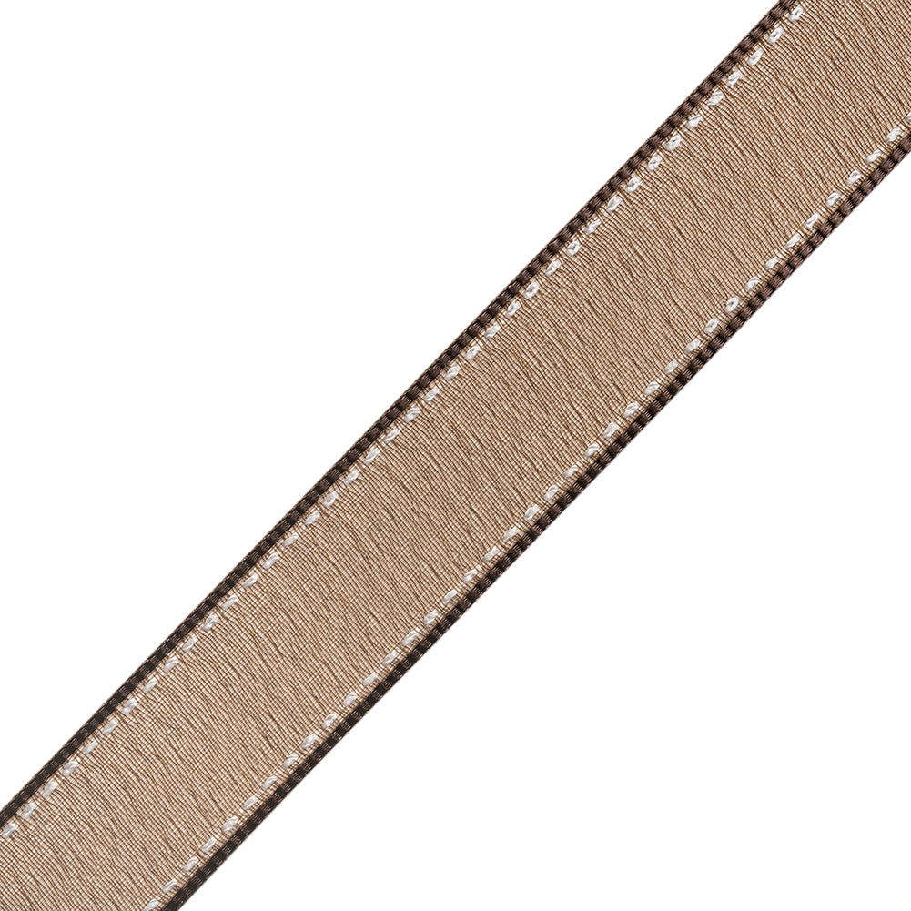Sheer Ribbon with White Stitched Border - 0.75