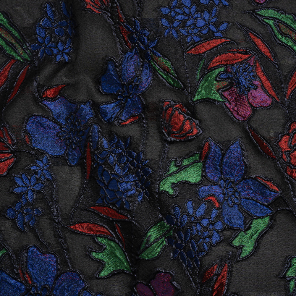 Metallic Burnout Brocade - Black, Red and Blue Festive Florals - Joann Fabrics