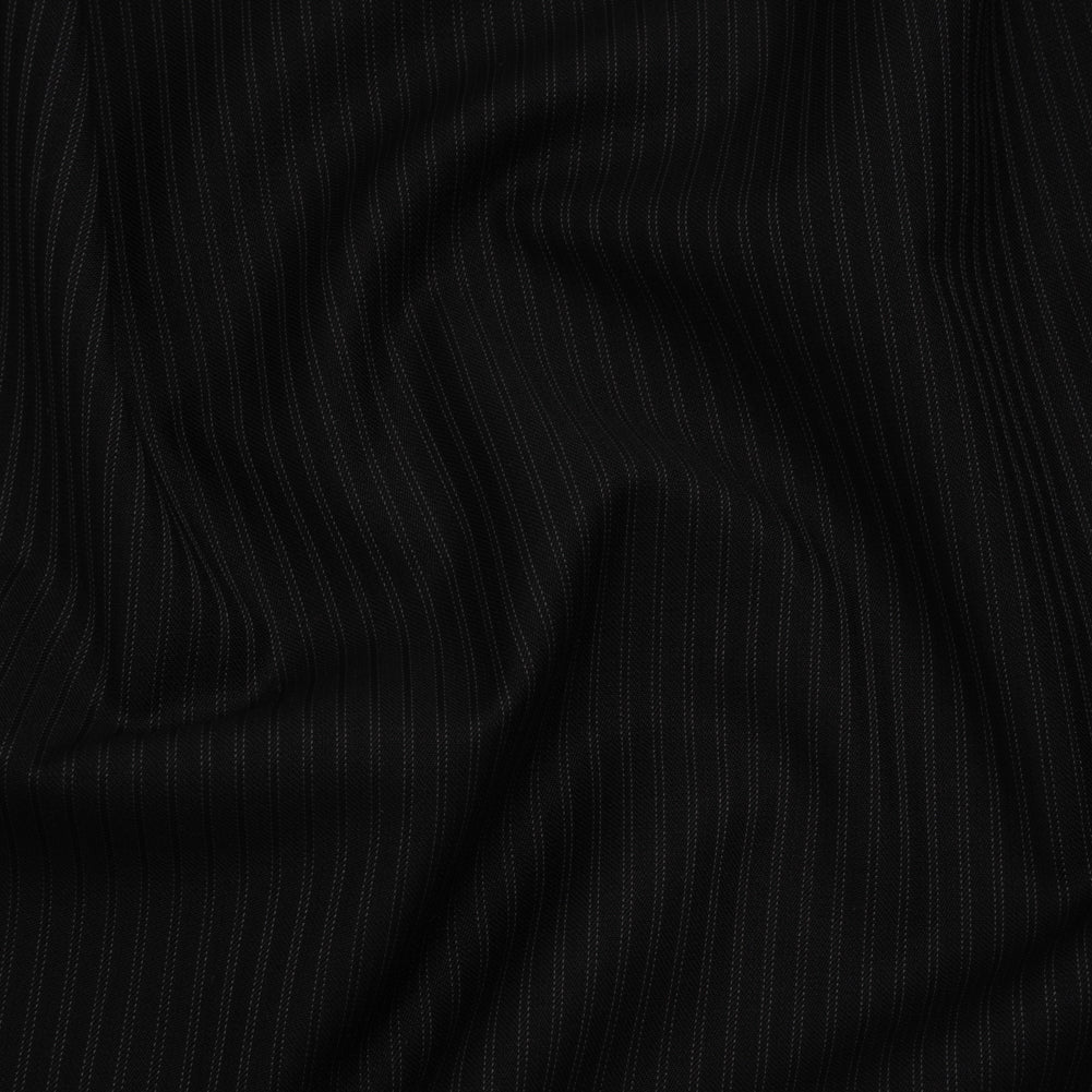 Wool Twill Suiting Made in Italy - Black on Black Stripes - Deadstock - Joann Fabrics