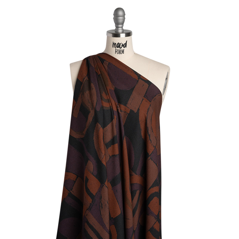 Viscose Crepe - Burgundy, Aubergine and Black Painted Shapes - Mood Exclusive Painted Play Print - Joann Fabrics