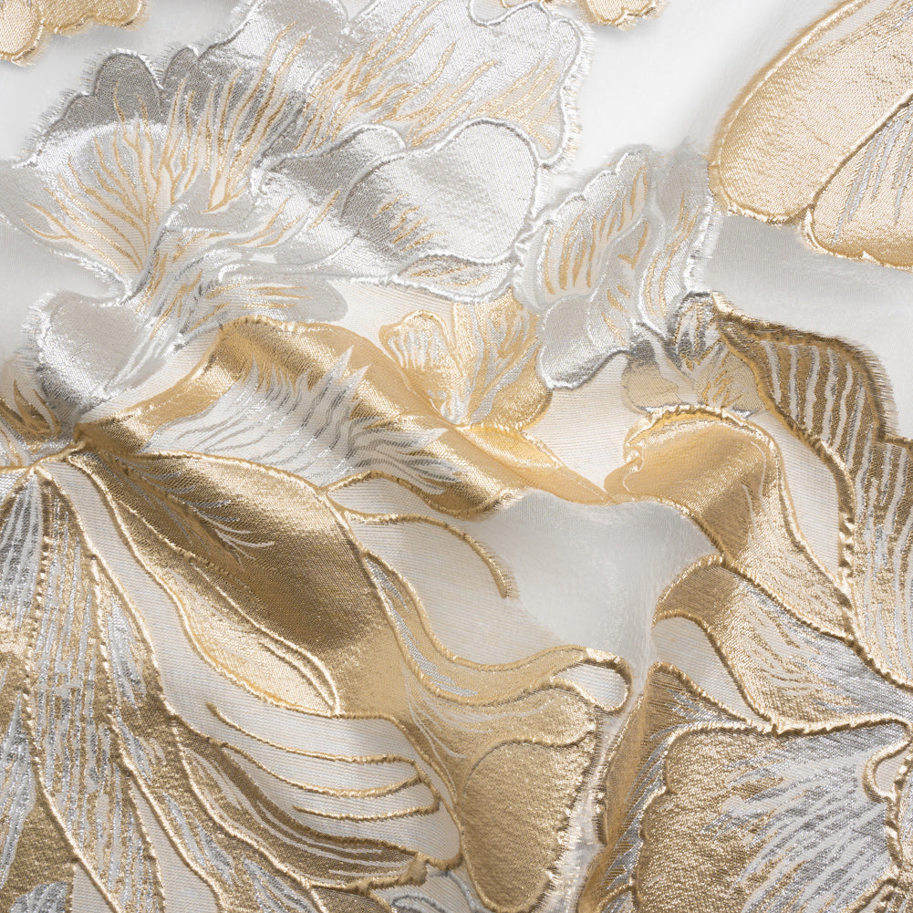 Metallic Gold, Silver and White Floral Luxury Burnout Brocade Panel - Joann Fabrics