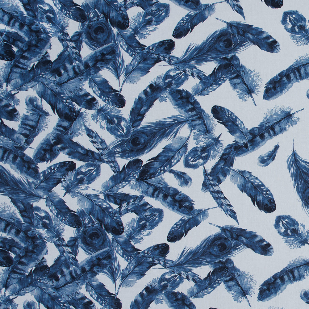 Organic Viscose Batiste - Blue and White Feather Border Print - Joann Fabrics