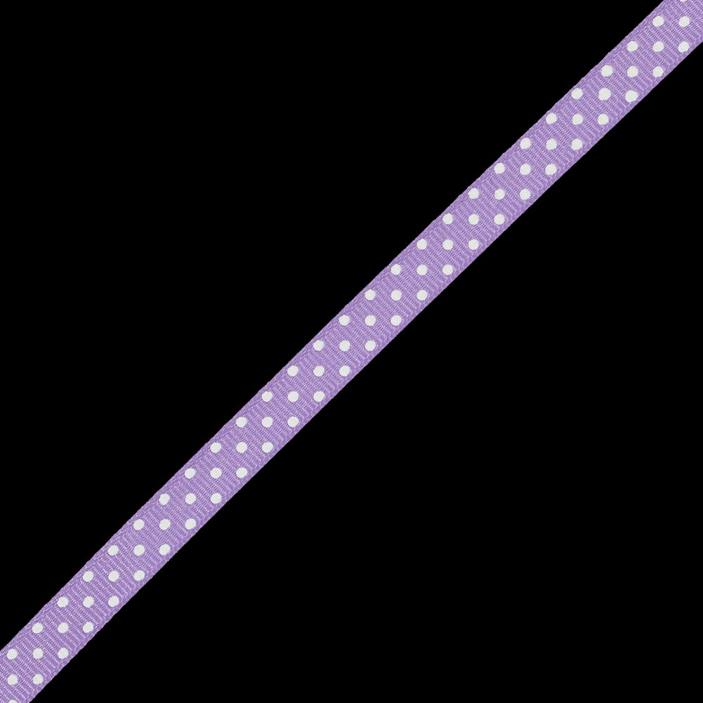Orchid Grosgrain Ribbon with White Polka Dots - 0.375