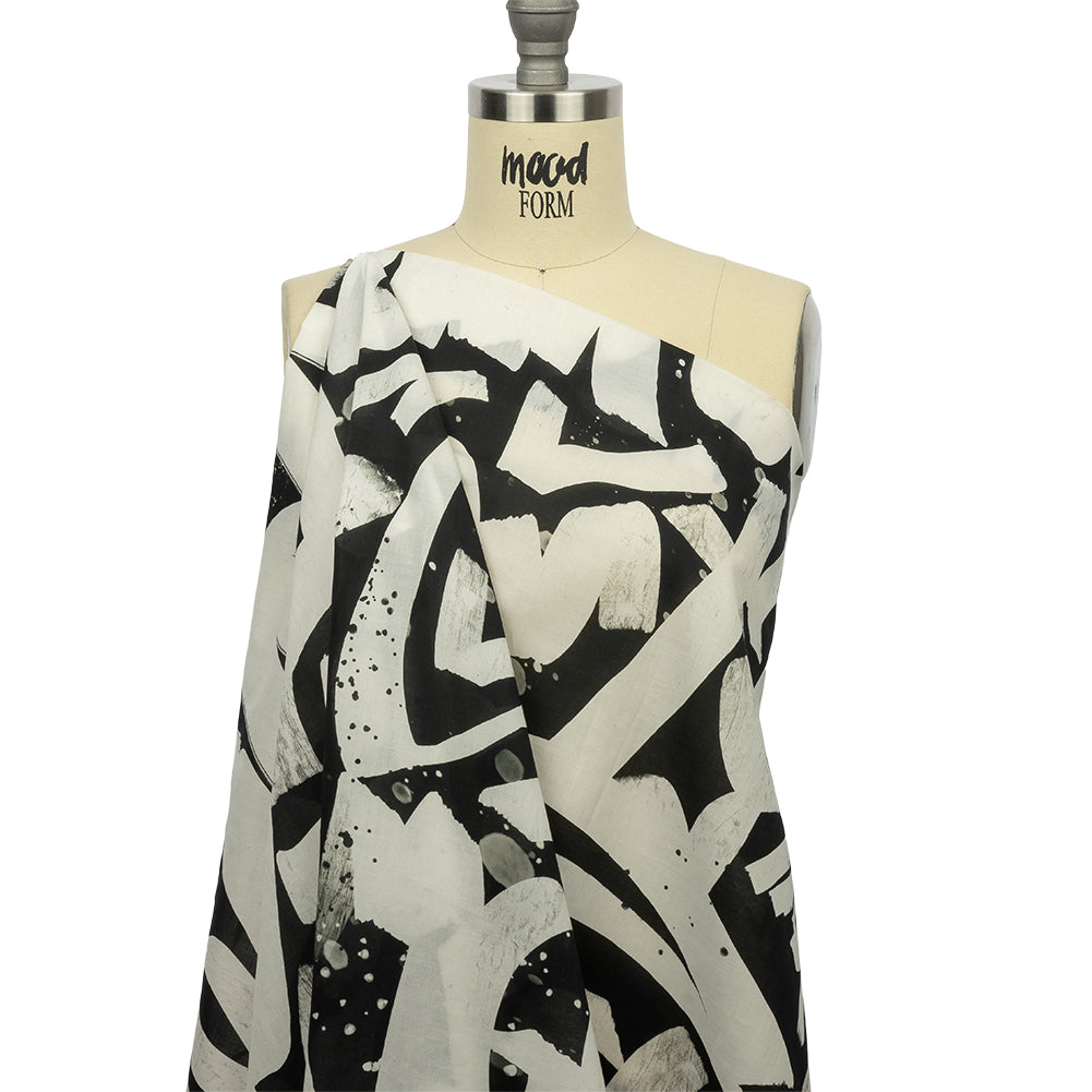 Cotton Voile - Black and White Graffiti Letters - Wall of Fame Print - Mood Exclusive Metro Collection - Joann Fabrics
