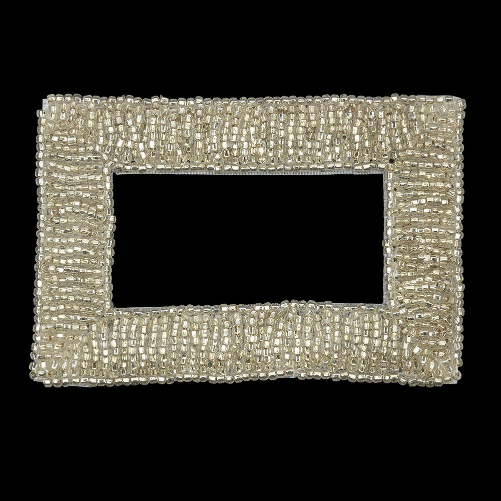Vintage Silver Rectangular Frame Beaded Applique - 3.25