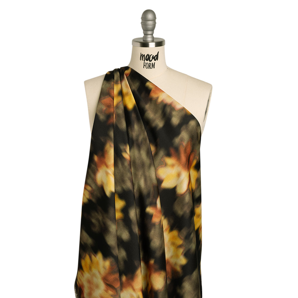 Polyester Crepe-Back Satin - Yellow, Tan and Olive Green Blurred Florals - Mood Exclusive Blurring Blossoms Print - Joann Fabrics