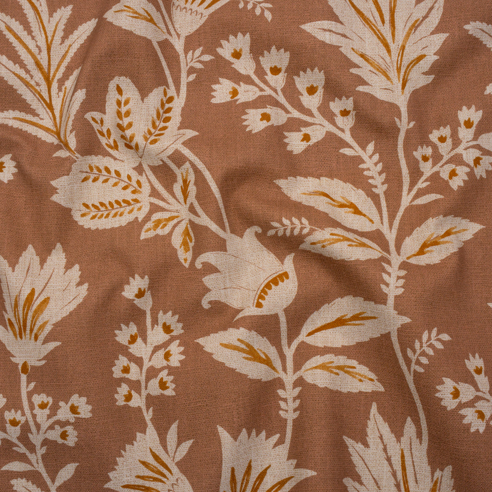 Printed Cotton Canvas - Clay Leafy Sprays and Little Flowers - British Imported - Joann Fabrics