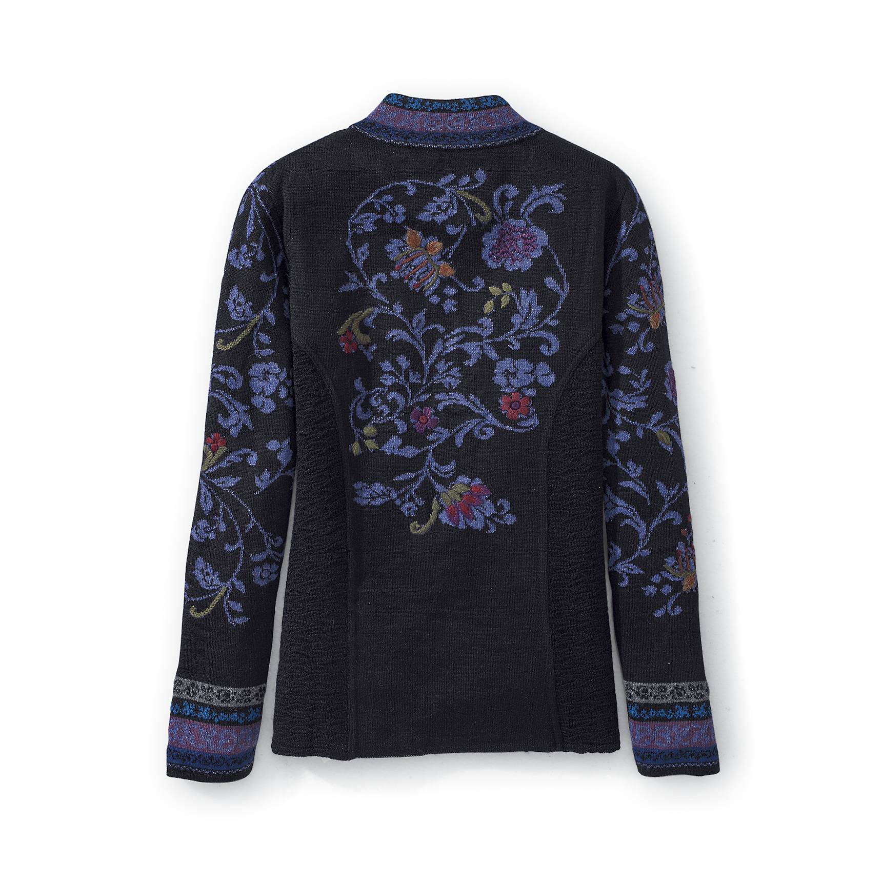 Peruvian Alpaca Zip Cardigan, Floral, Hand Embroidery, Zip Front - Northstyle Catalog