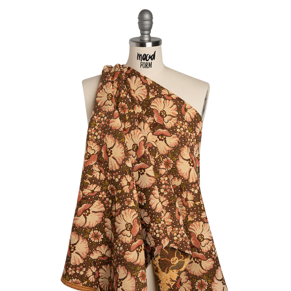 Polyester and Cotton Jacquard Made in Italy - Dark Peach, Mustard Yellow and Brown Floral - Deadstock - Joann Fabrics