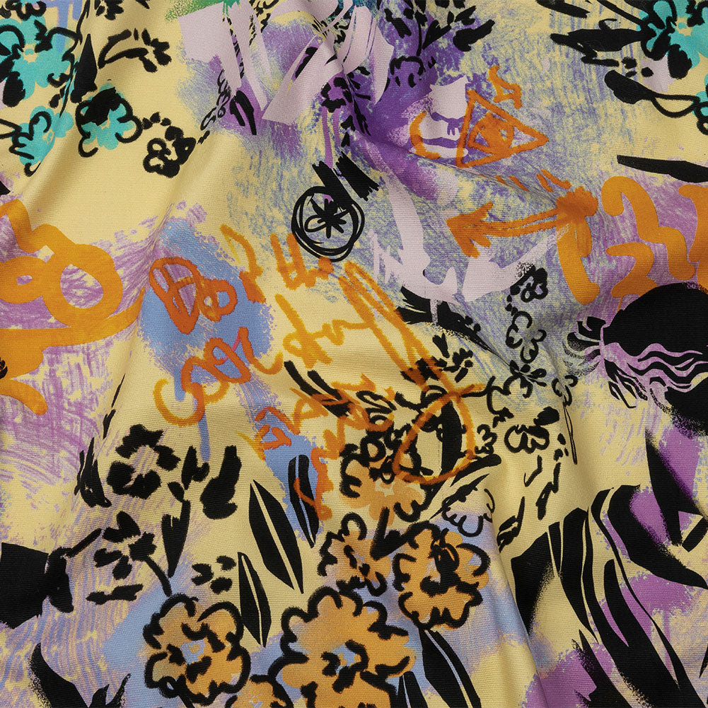 Stretch Cotton Canvas Print - Purple and Yellow Graffiti - Mood Exclusive Graffiti Lane - Joann Fabrics