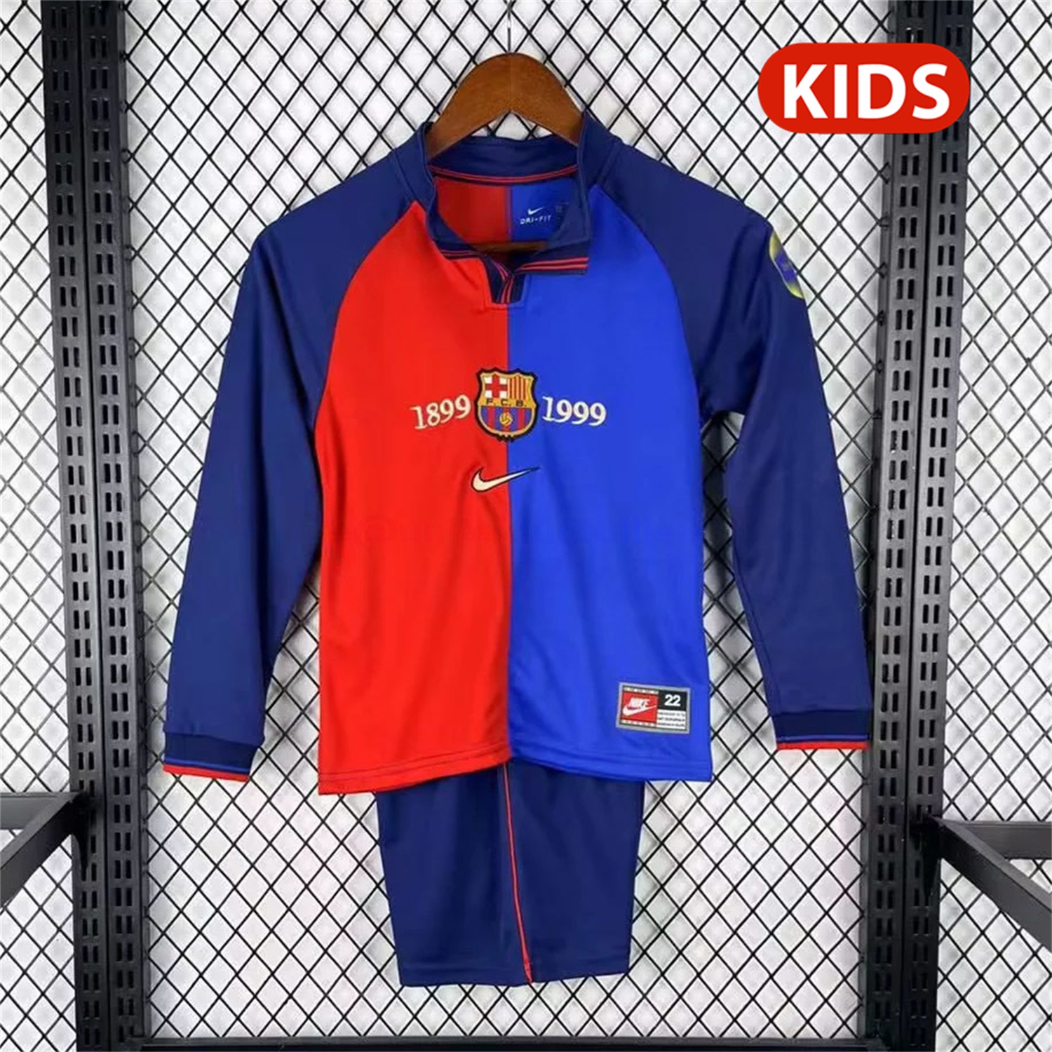 Retro Barcelona 99-00 Home 100th anniversary Long Sleeves Kids Kit - UnitedFutballJersey