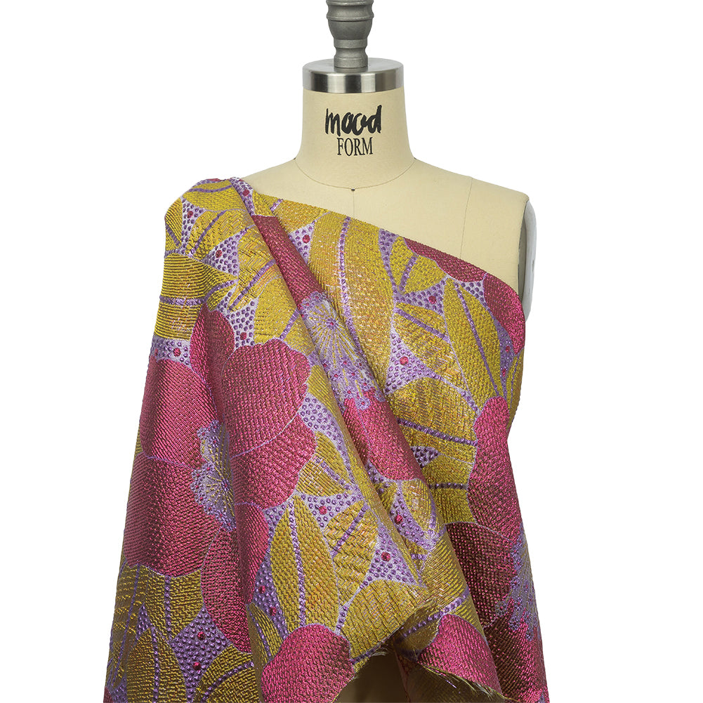 Metallic Purple, Pink and Yellow Tropical Flowers Luxury Brocade - Joann Fabrics