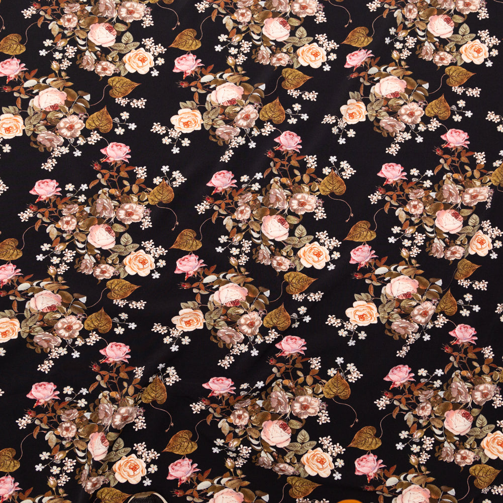 Stretch Polyester Crepe - Black Floral - Blossoms of the Heart Print - Mood Exclusive Kenko Collection - Joann Fabrics