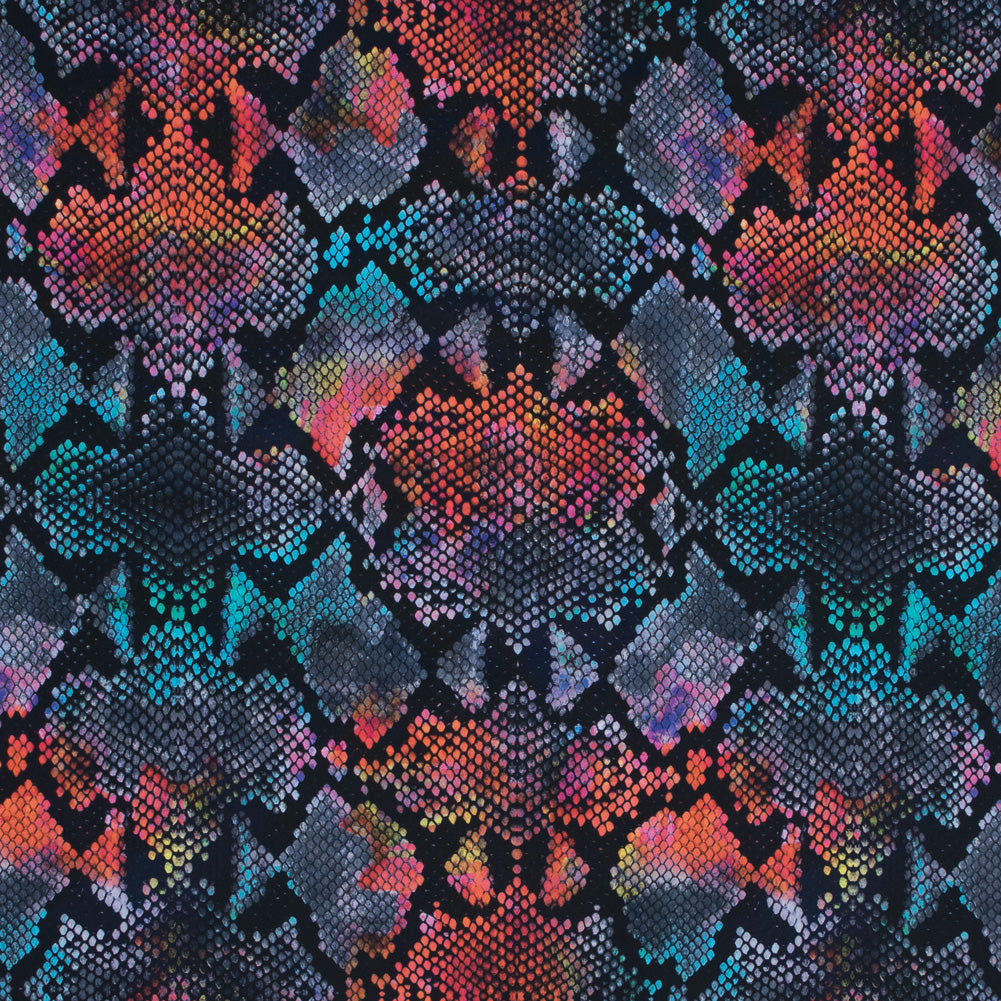 Compression Swimwear Tricot, UV Protective with Aloe Vera Microcapsules - Orange and Blue Python - Caye Collection - Joann Fabrics