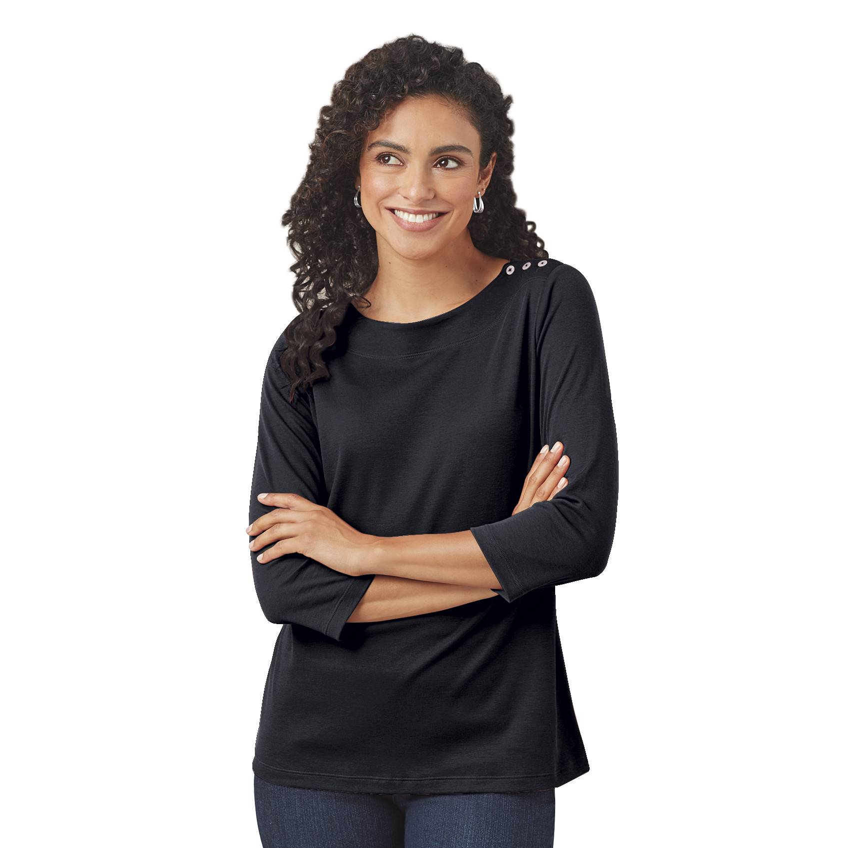 Luxuriously Soft Supima Cotton Top with Button Accents, 3/4 Sleeves - Northstyle Catalog