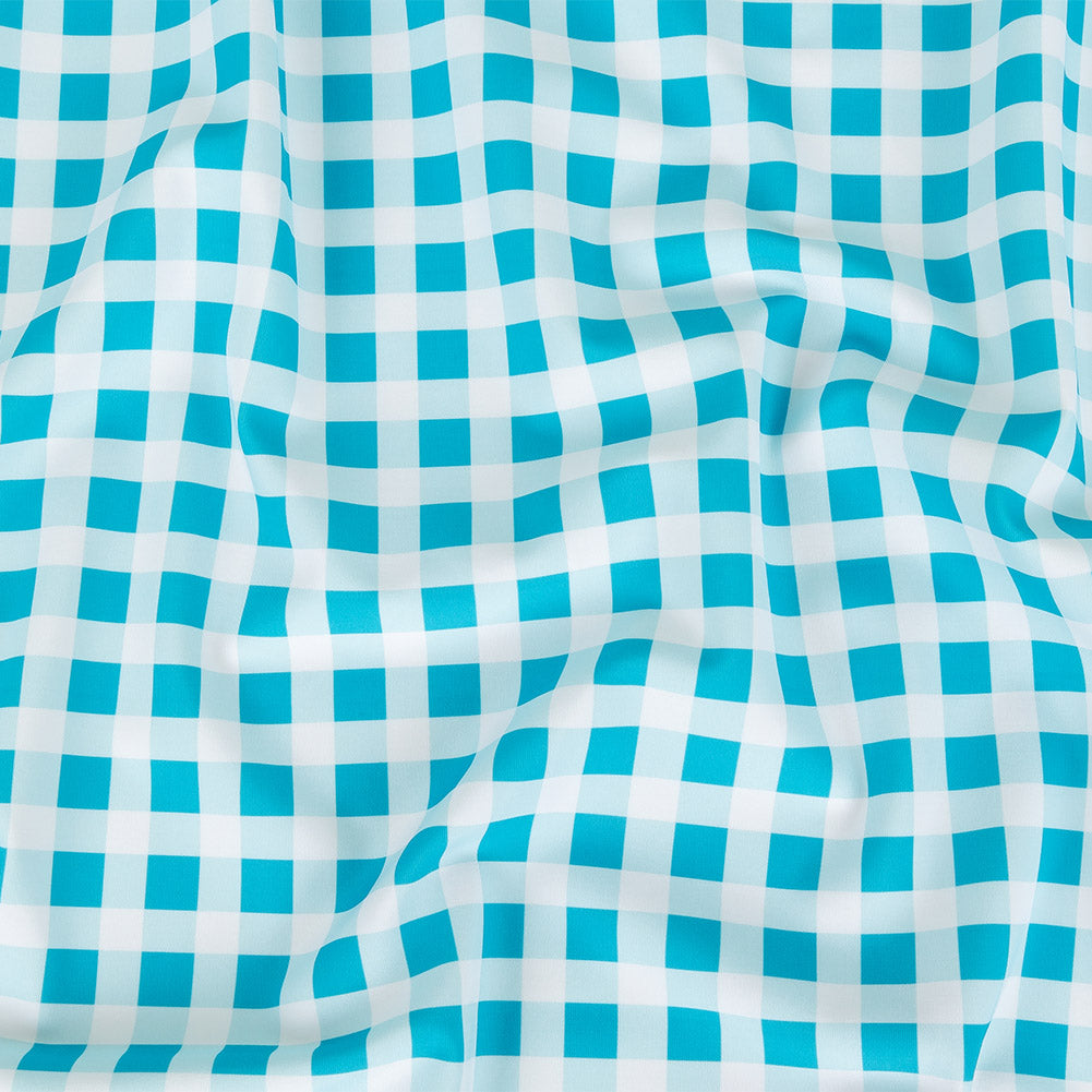 Compression Swimwear Tricot, UV Protective with Aloe Vera Microcapsules - Blue and White Checkered - Caye Collection - Joann Fabrics