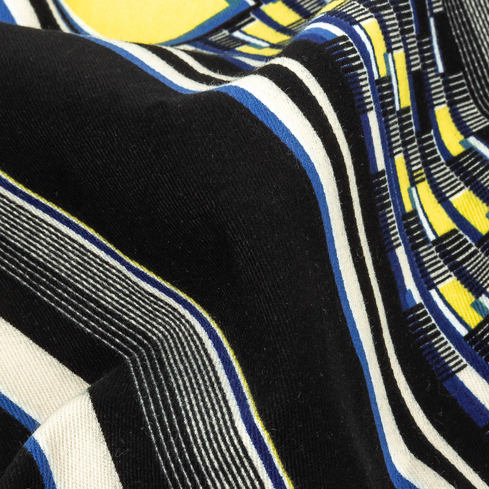 Navy, Yellow and Cobalt Geometric Stretch Brushed Cotton Twill - Joann Fabrics
