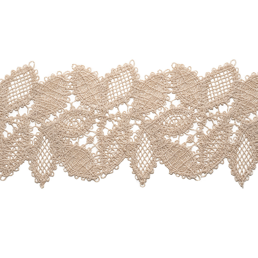Beige Luminous Leaves Lace Trim - 2.75