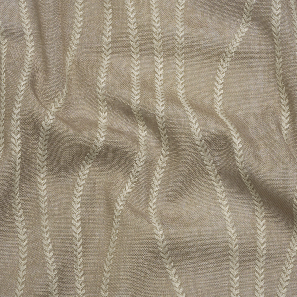 Embroidered Linen-Look Polyester Drapery Woven - Otter Leafy Wavy Lines and Watercolor Texture - British Imported - Joann Fabrics