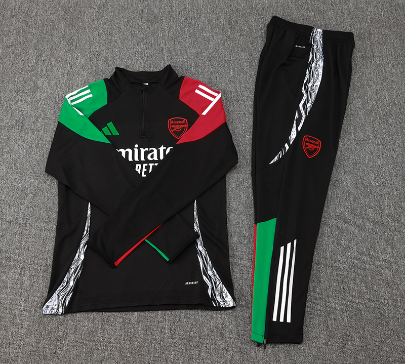 2024/2025 Arsenal Half-Pull Training Suit Black Football Shirt 1:1 Thai Quality Set