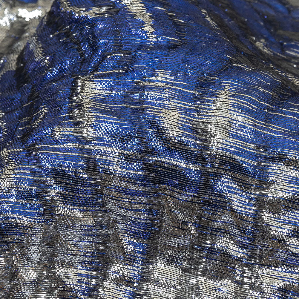Metallic Silver and Royal Blue Leafy Luxury Burnout Brocade - Joann Fabrics