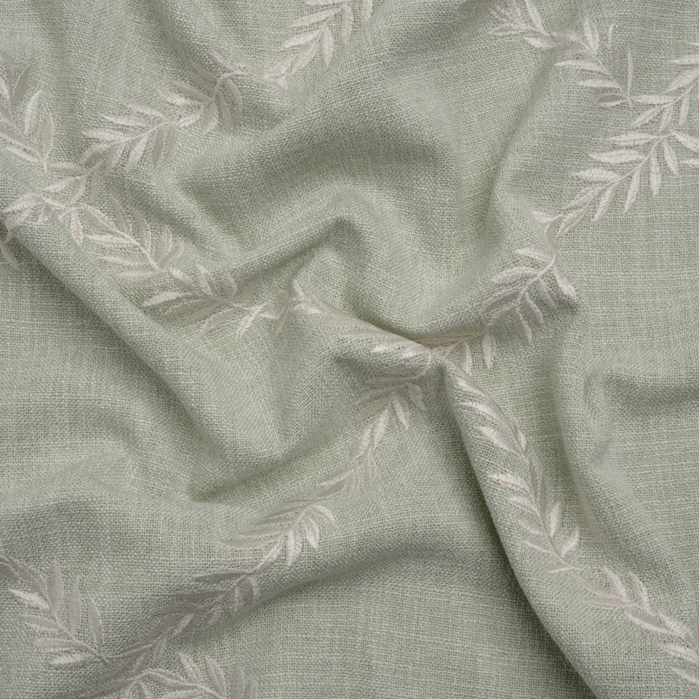 Embroidered Slubbed Drapery Woven - Duckegg Leafy Lattice - British Imported - Joann Fabrics