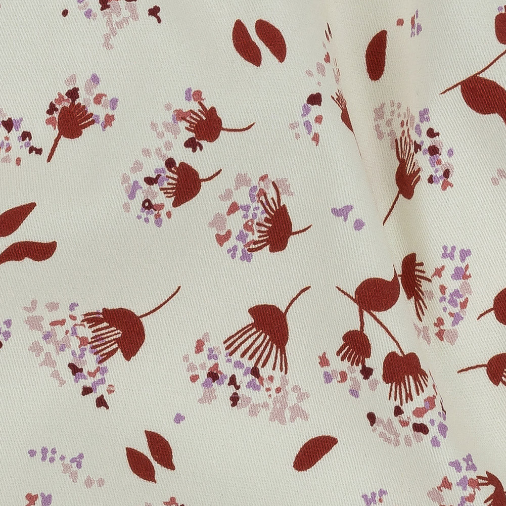 Stretch Cotton Twill Print - Rust and White Dandelion Floral - Mood Exclusive Feeling Dandy - Joann Fabrics