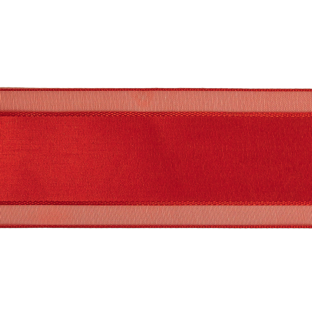 Red Woven Ribbon with Sheer Organza Borders - 1.5