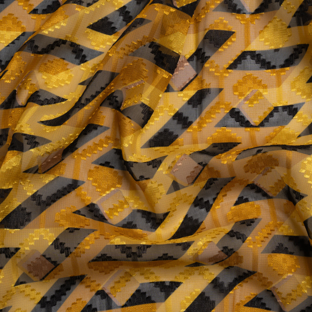 Geometric Burnout Polyester Woven Print - Golden Yellow and Black Geometric - Mood Exclusive Treasures Untold - Joann Fabrics