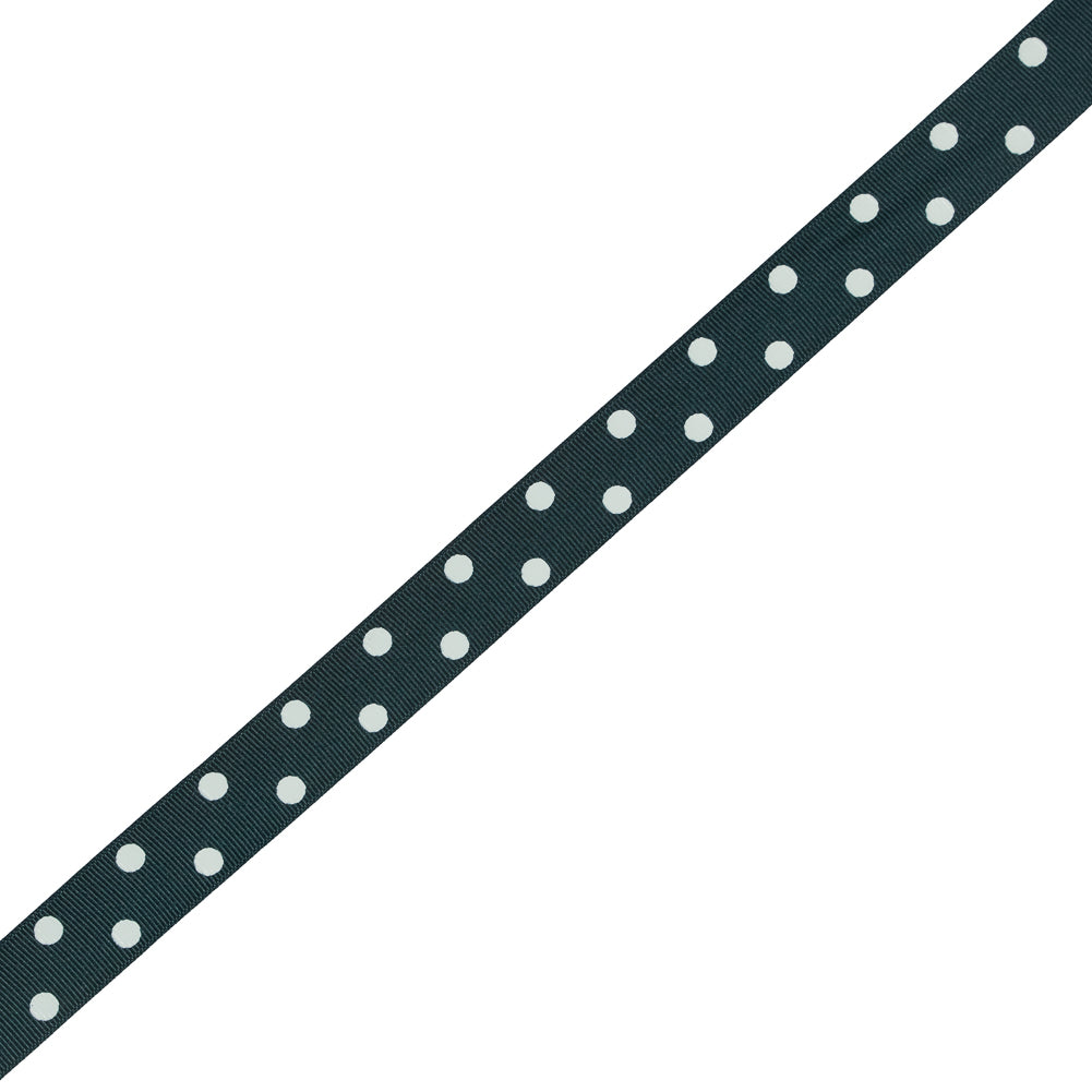 Green Grosgrain Ribbon with White Polka Dots - 1