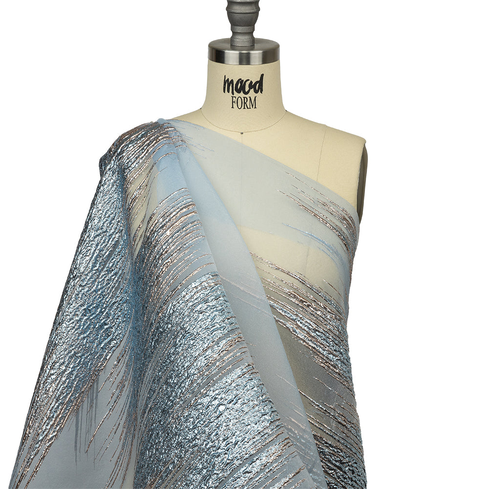 Metallic Rose Gold and Sky Blue Sleek Streaks Luxury Burnout Brocade - Joann Fabrics