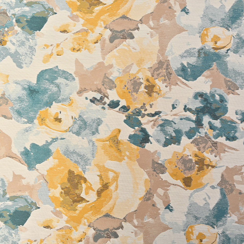 Dark Turquoise and Narcissus Painterly Floral Stretch Jacquard - Joann Fabrics