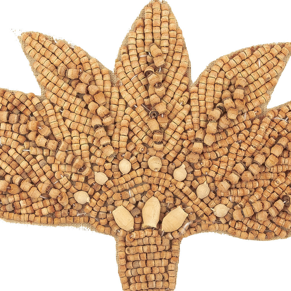 Vintage Light and Natural Wood Beaded Abstracted Feather Bouquet Applique - 3.5