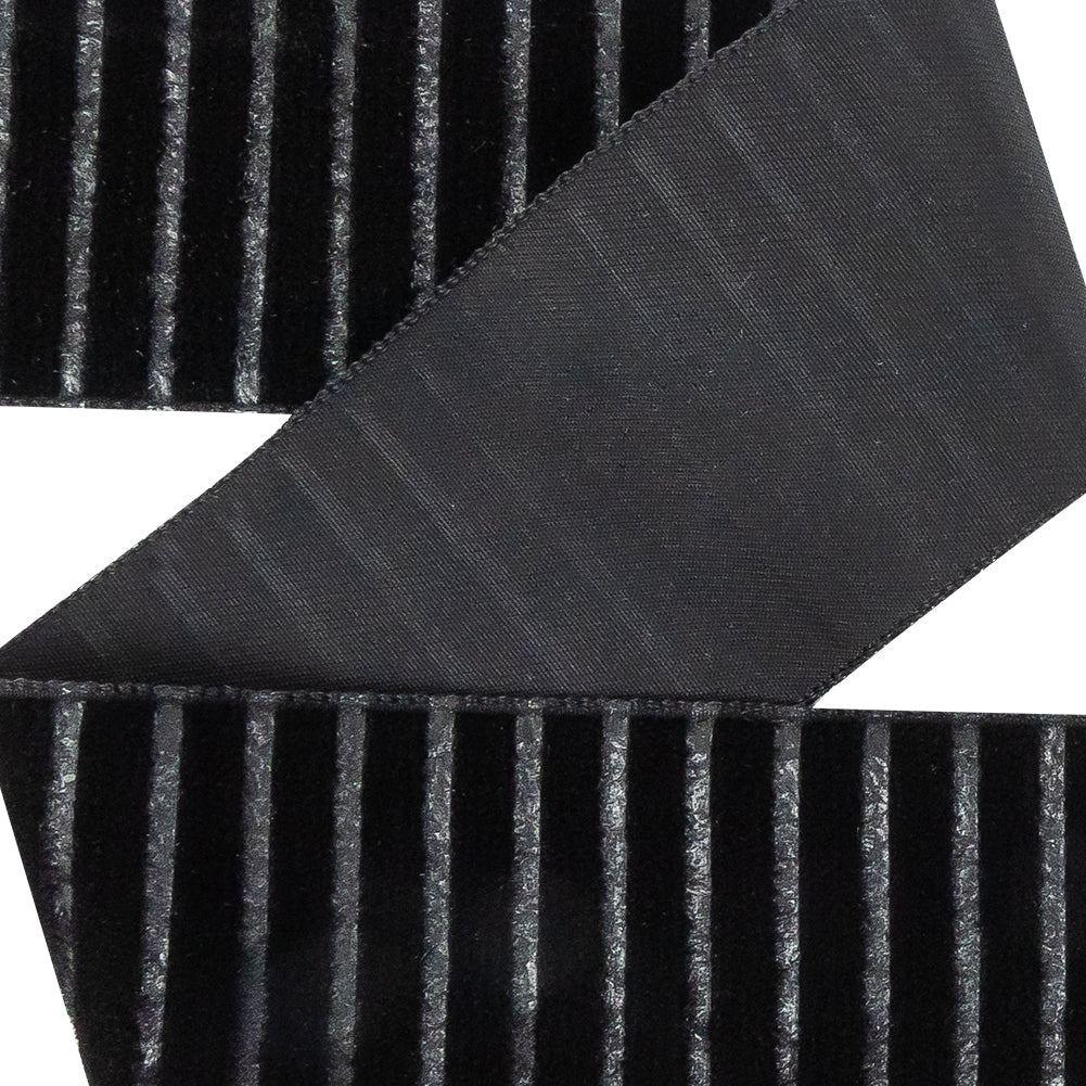 Italian Black Vertical Stripes Velvet Burnout Trim - 1.4375