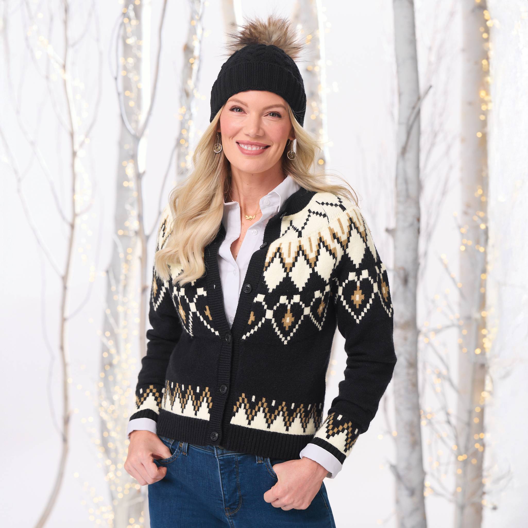 Richly Patterned Cardigan Sweater, Button Front - Northstyle Catalog