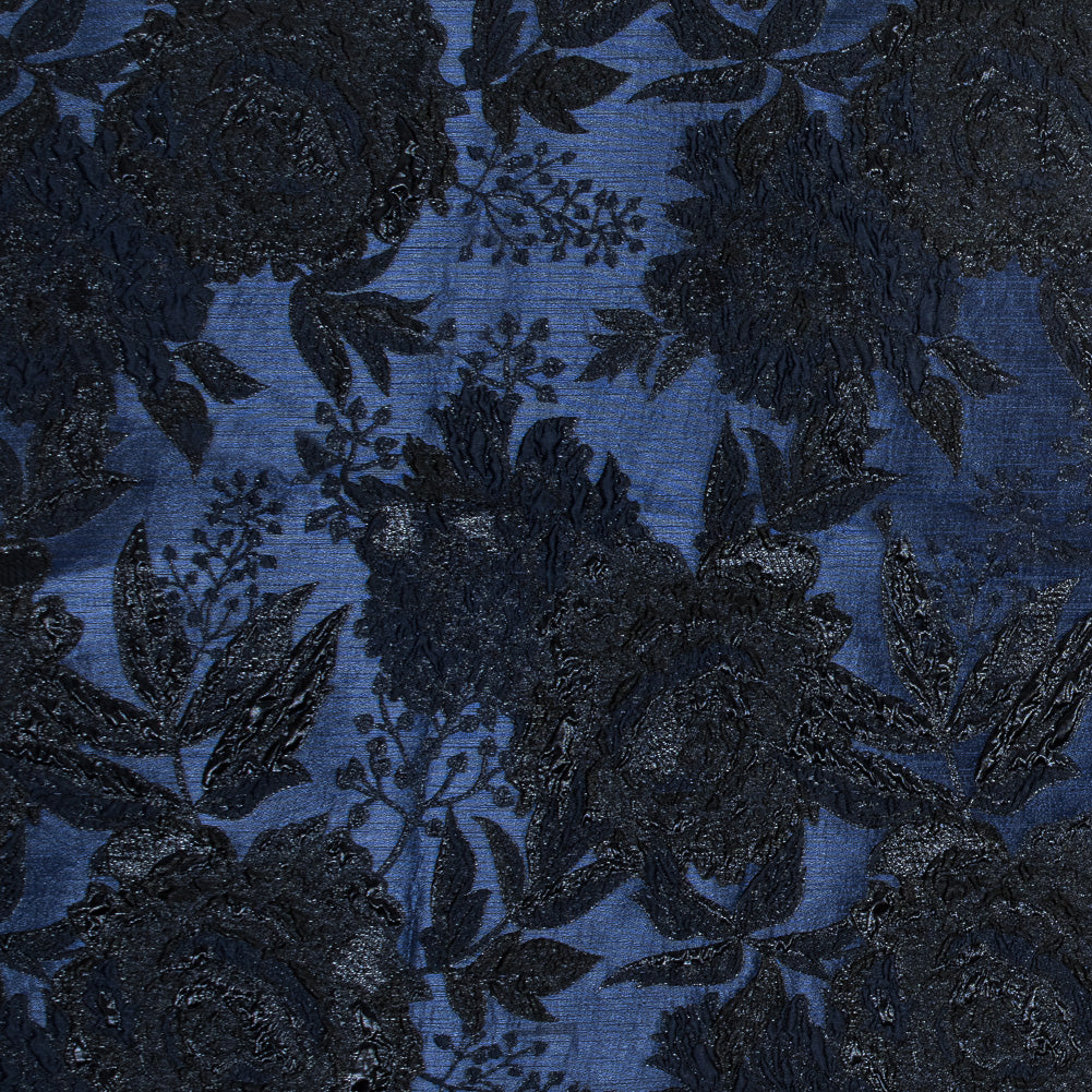 Blue and Black Luxury Floral Metallic Brocade - Joann Fabrics