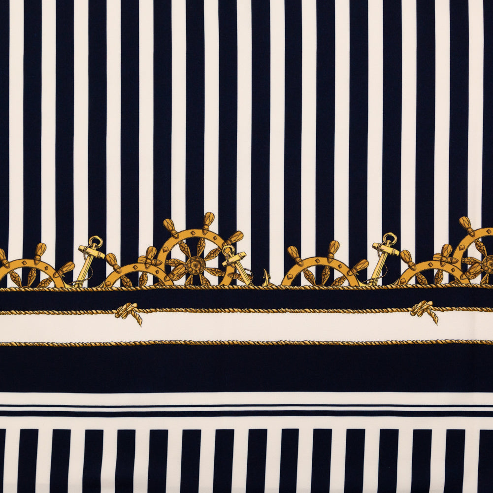 Stretch Polyester Crepe Panel - Ship Wheels and Stripes - Maritime Adornments Print - Mood Exclusive St. Tropez Collection - Joann Fabrics