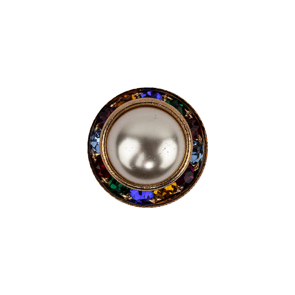 Vintage Swarovski Pearl, Multicolored Rhinestones and Gold Metal Shank Back Button - 25L/16mm - Joann Fabrics