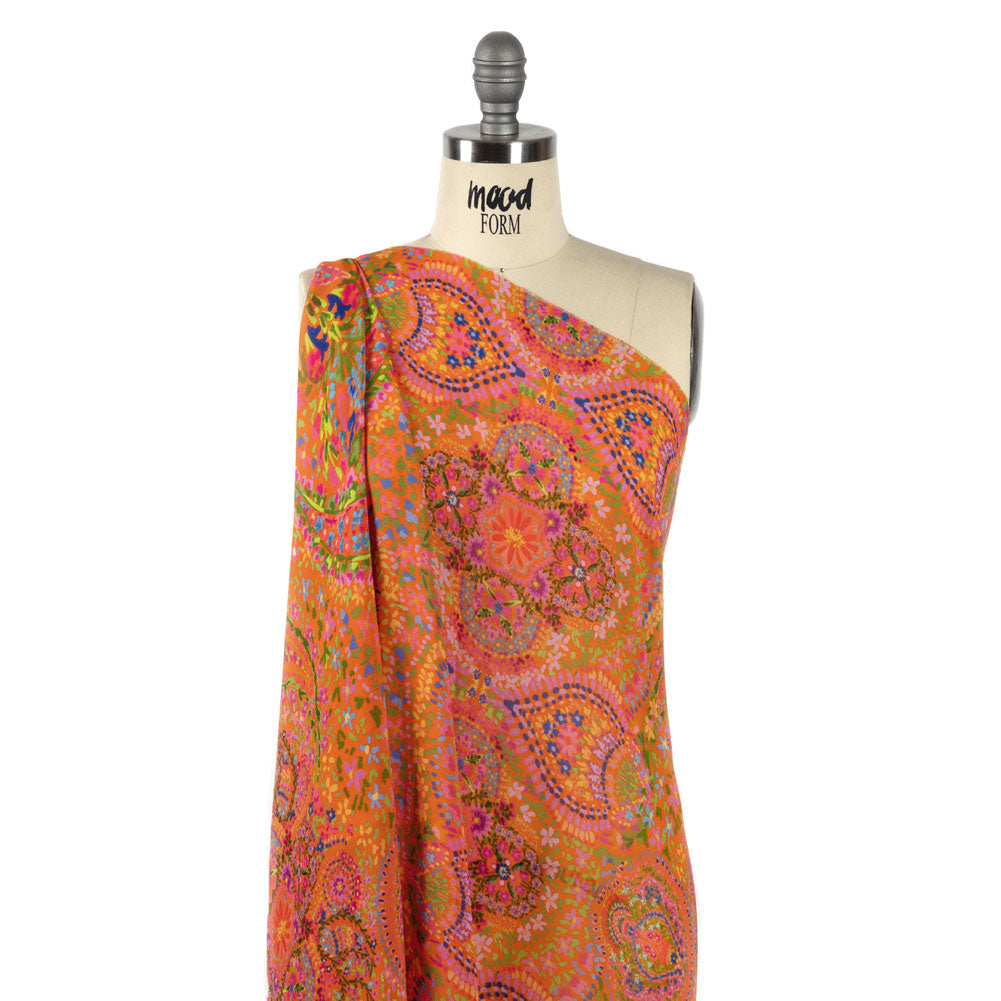 Viscose Georgette - Orange Paisley - Amsterdam Market Print - Mood Exclusive Gisele Collection - Joann Fabrics