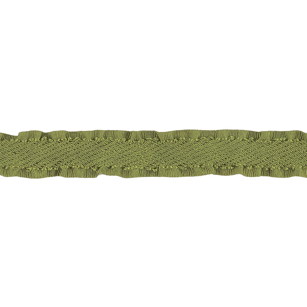 Olive Twill Ribbon with Ruffled Grosgrain Borders - 0.625