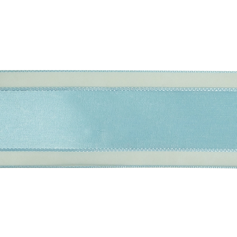 Baby Blue Woven Ribbon with Sheer Organza Borders - 1.5