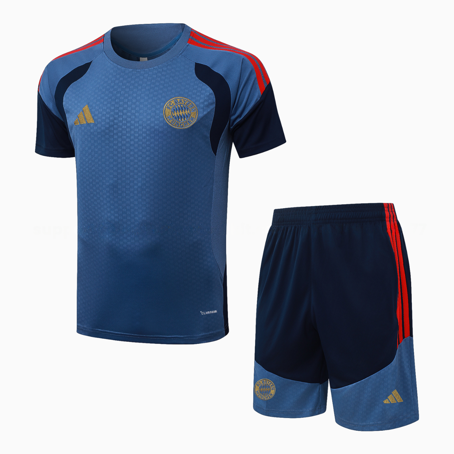 Bayern Munich 26-27 Short-Sleeve Training Set - Grey-Blue Top & Deep Navy Blue Shorts - UnitedFutballJersey