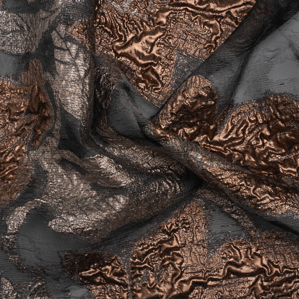 Metallic Copper and Silver Floral Silhouettes Border Luxury Burnout Brocade - Joann Fabrics