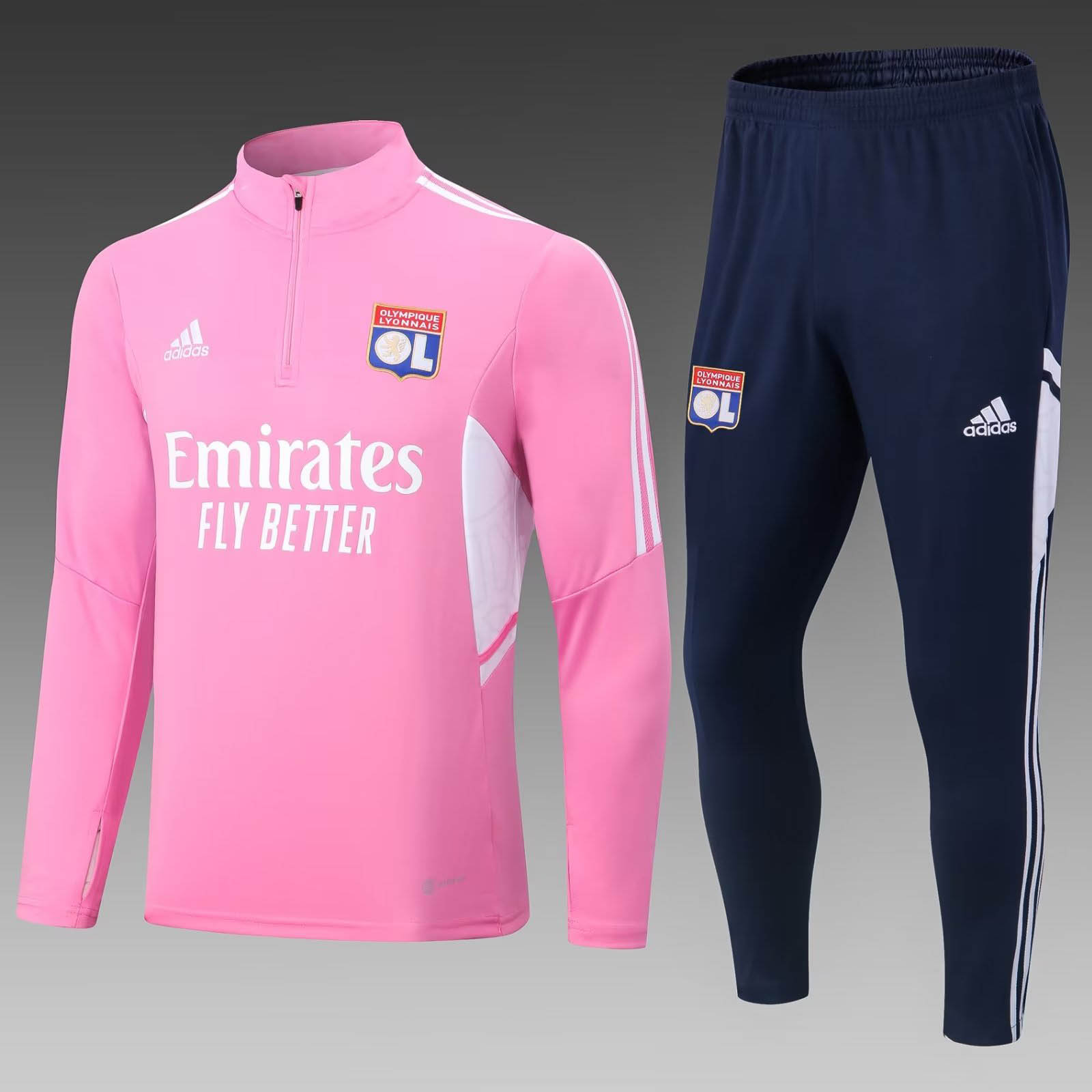 2022/2023 Lyonnais Half-Pull Training Suit Pink Football Shirt Set