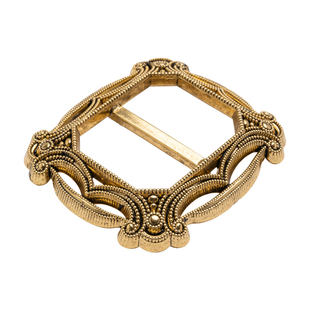 Famous NYC Designer Antique Gold Metallic Filigree Plastic Slider Buckle 2.5